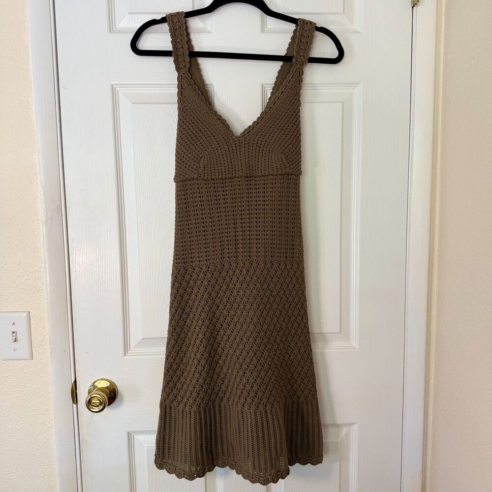 Athleta Olive Green Crochet Knit Mini Dress